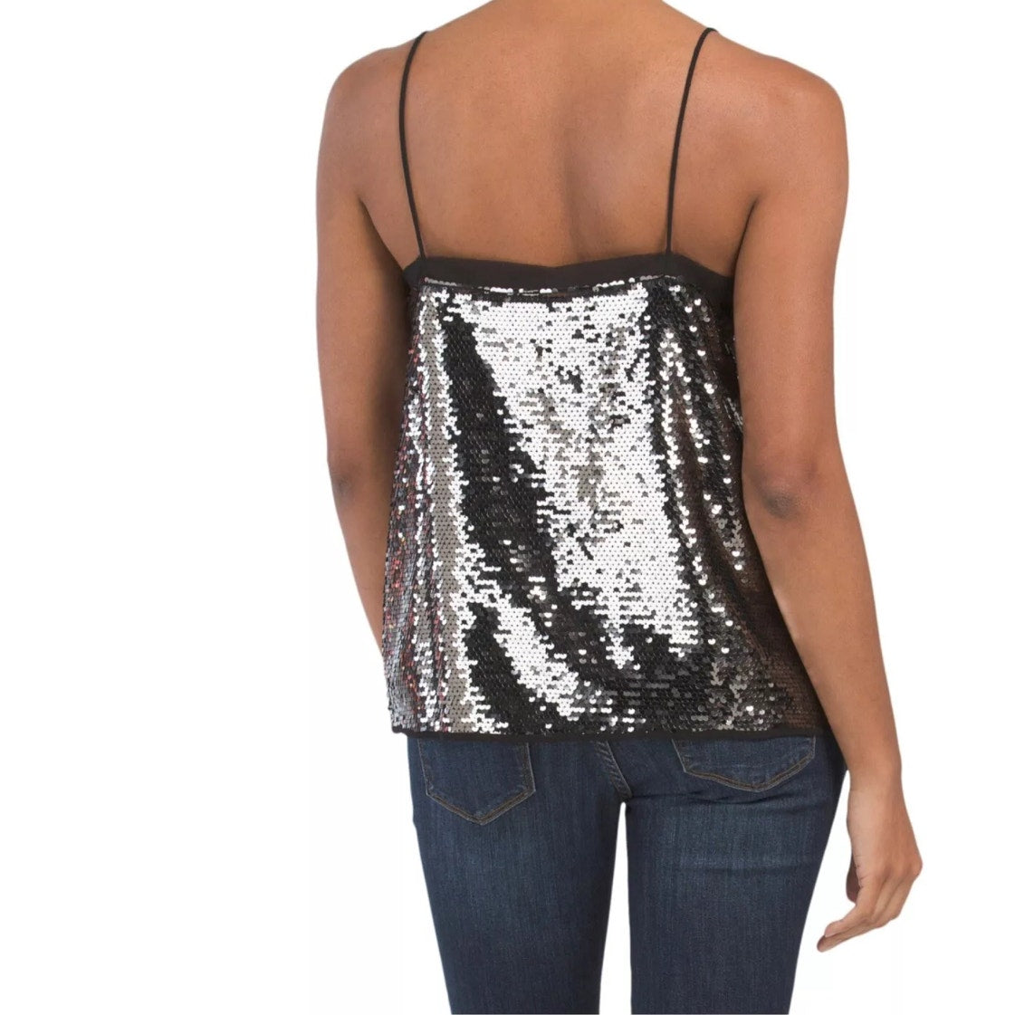 NWT WD.NY Glitz Black Sequin V-Neck Cami Top Women's Size Medium