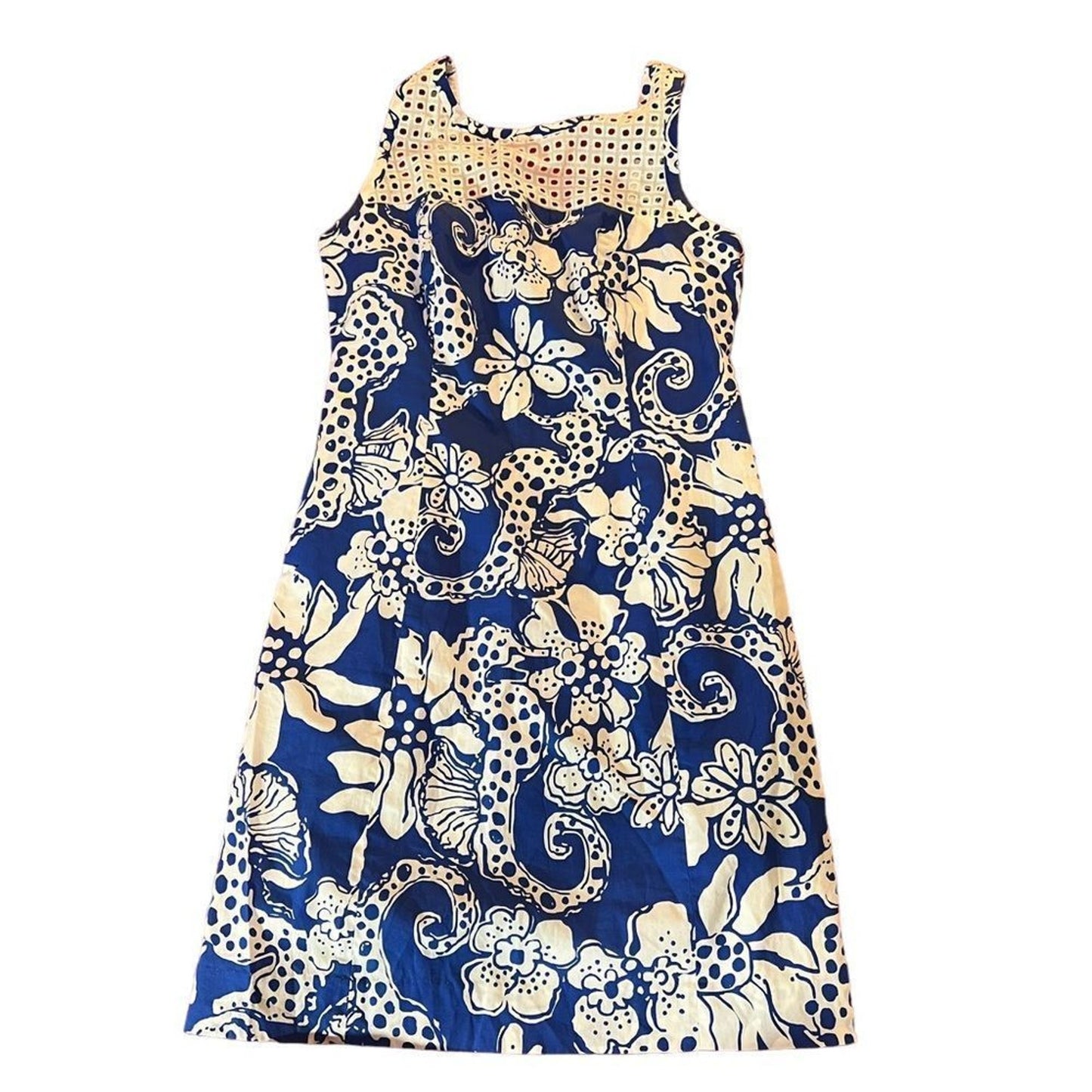 Lilly Pulitzer Marianne Shift Dress Womens Size 4 Blue Seahorse Floral