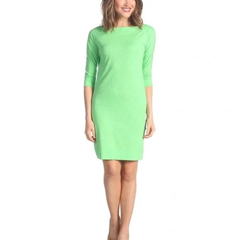 Lilly Pulitzer Cassie Dress Knee Length Green 3/4 Sleeve Boat Neck Womens Medium