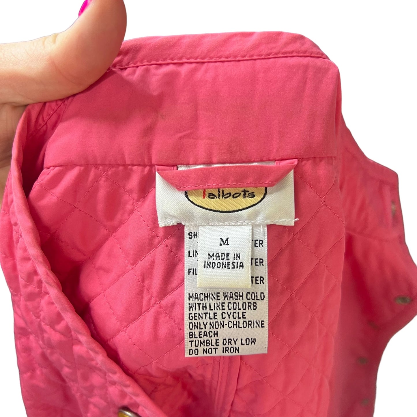 Talbots Women's Medium Pink Quilted Lightweight Gold Button Collared Vest