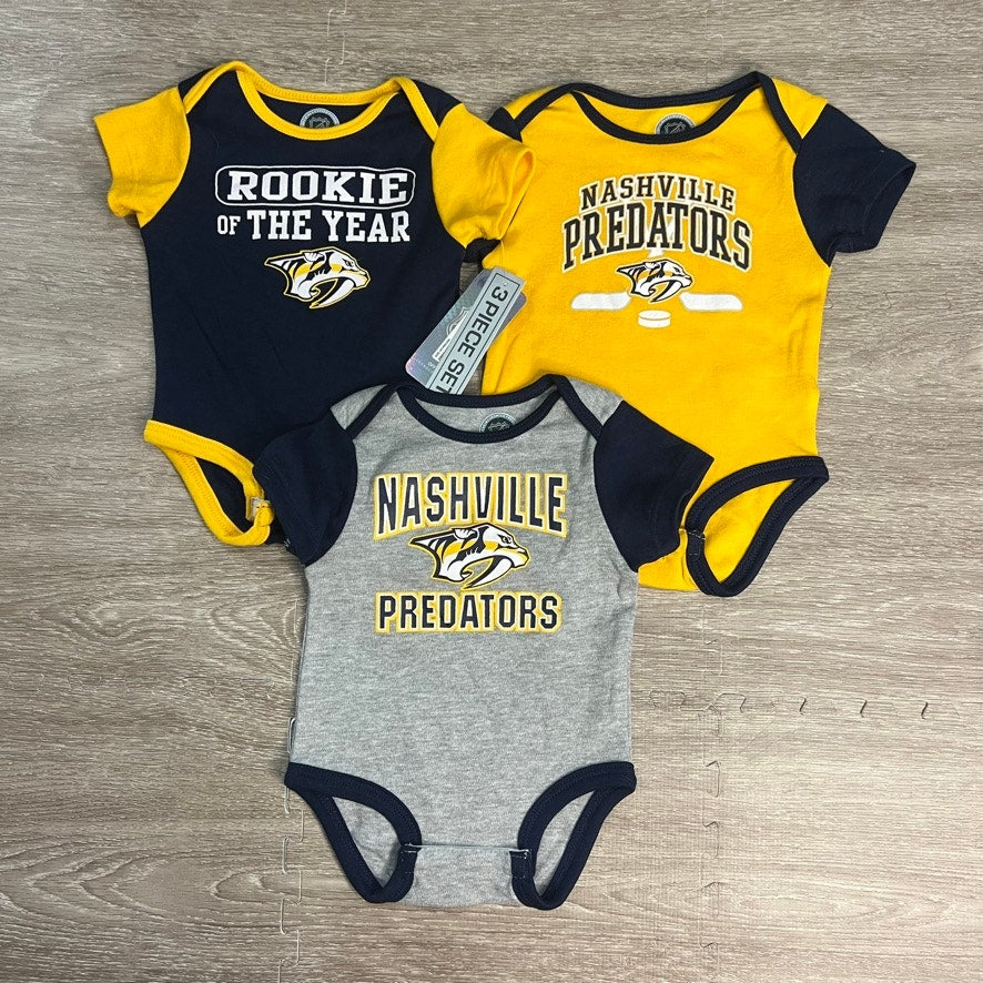 NWT Nashville Predators Baby 0-3 Months 3-Piece Bodysuit Set Multicolor