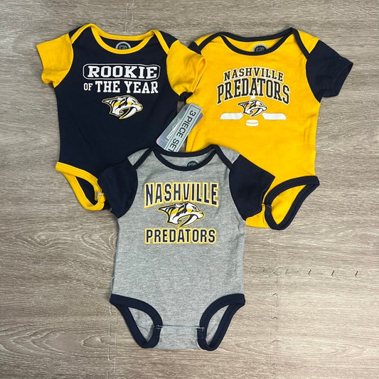 NWT Nashville Predators Baby 0-3 Months 3-Piece Bodysuit Set Multicolor