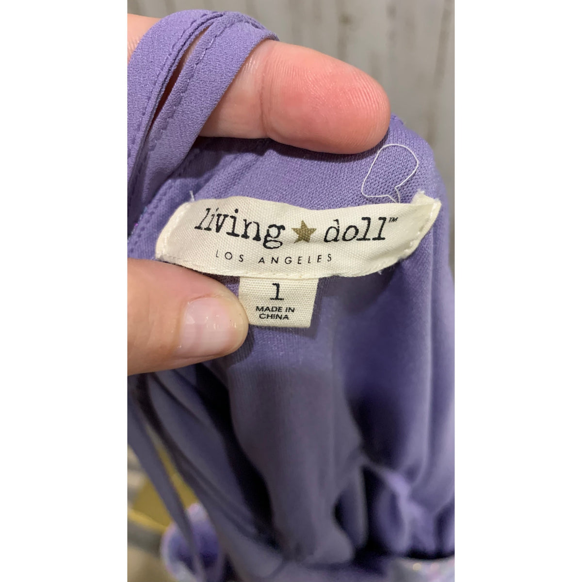 Living Doll Dress Womens Size 1 Purple Glitter Pleat V-Neck