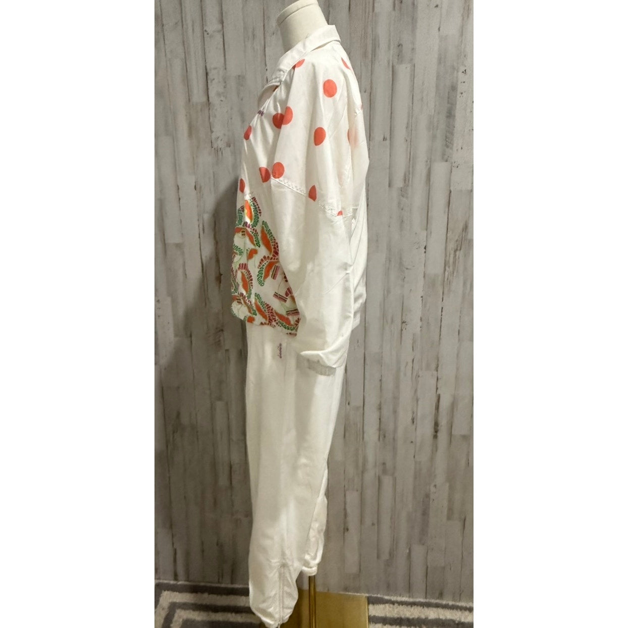Diadora Tracksuit Set Womens Size Small White Coral Polka Dot Zip Jacket Pants