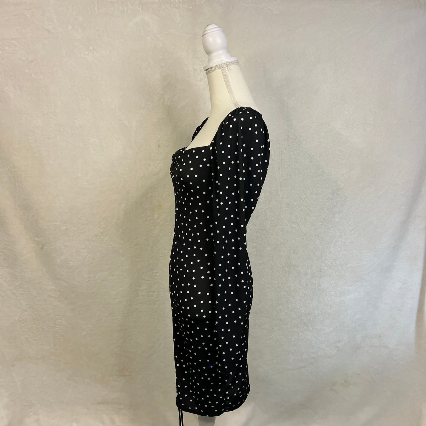 PrettyLittleThing Women's Size 8 Black Polka Dot Bodycon Long Sleeve Midi Dress