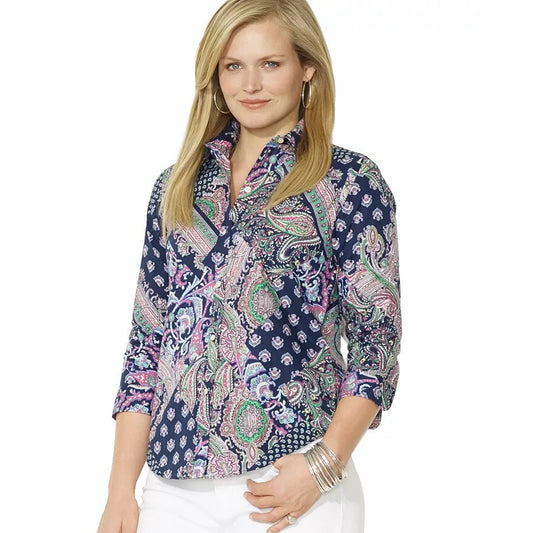 Lauren Ralph Lauren Women's Size Medium Paisley Patchwork Button-Up Blouse