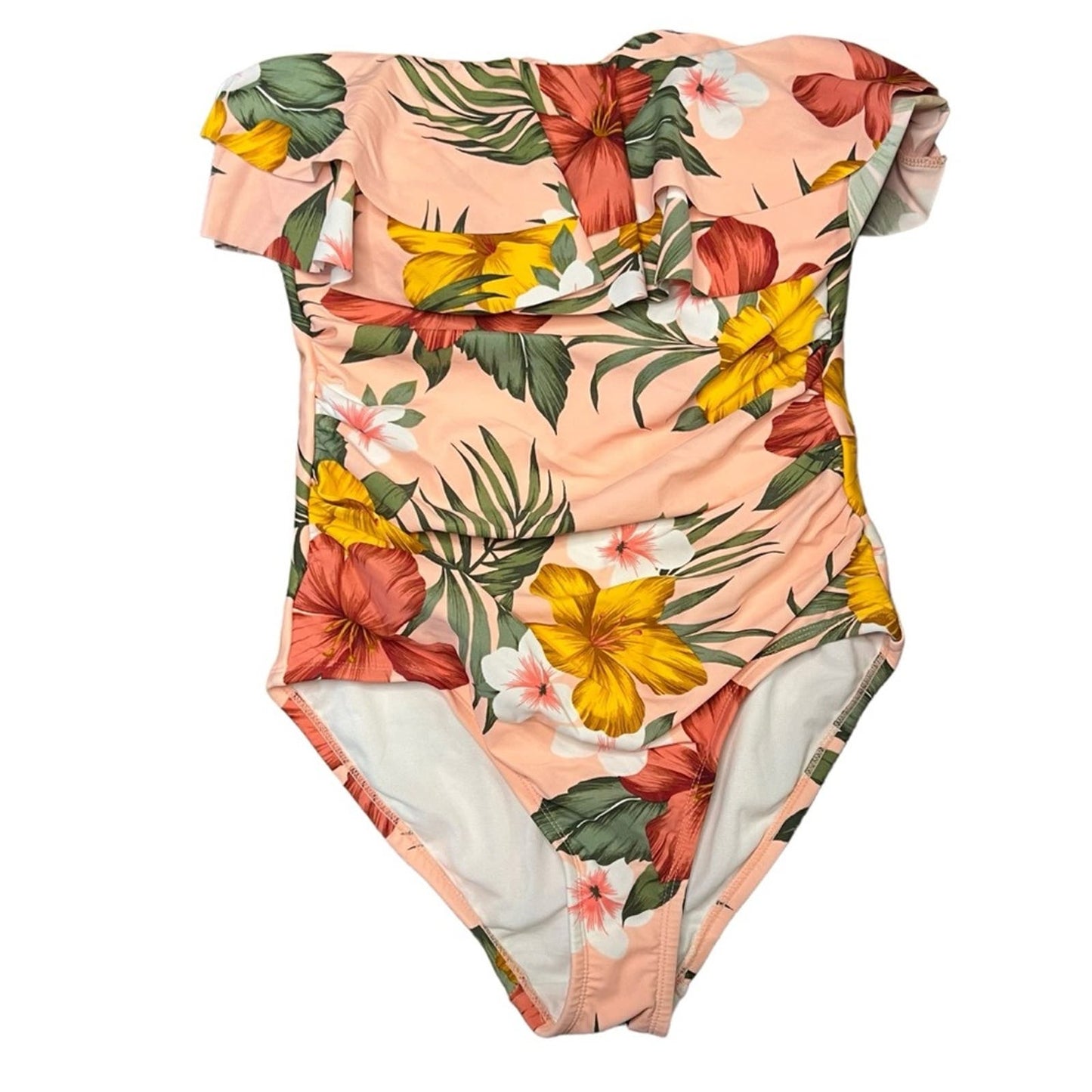 NWT Kona Sol Medium Double Flounce Front High Coverage One Piece Floral Swimsuit