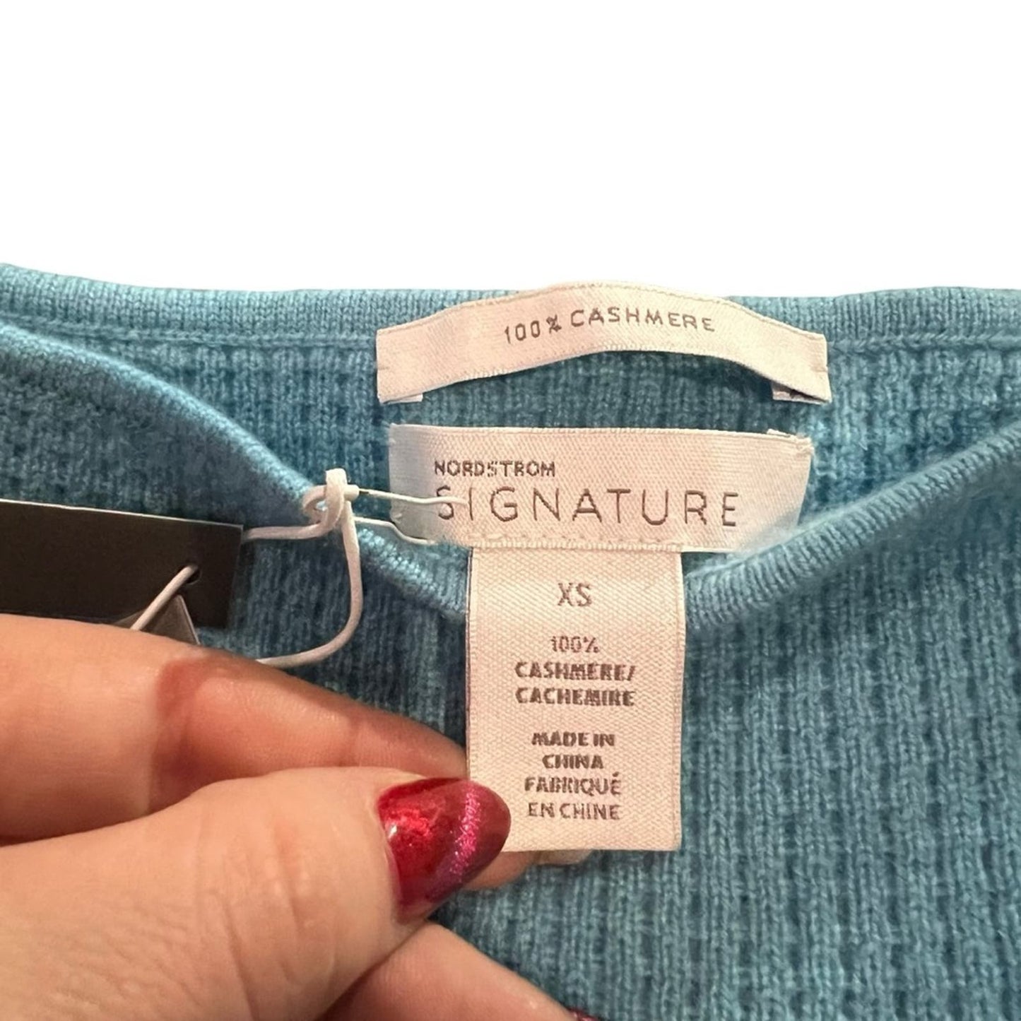 NWT Nordstrom Signature Women's XS Blue Cashmere Thermal Sweater - 100% Cashmere