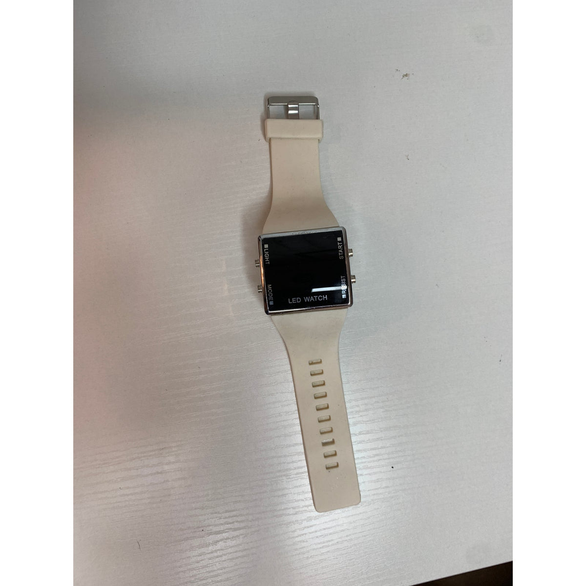 LED Mirror Watch Square Digital White Silicone Band Silver Tone Unisex Retro Y2K NOT TESTED