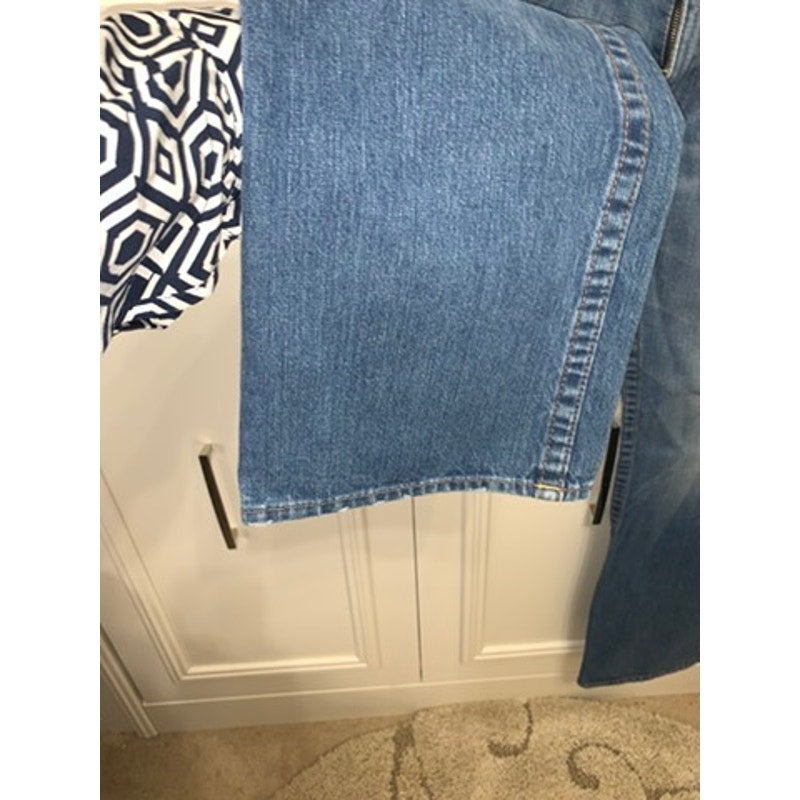 True Religion Men's Blue Straight Jeans Size 34 Distressed Flap Pockets