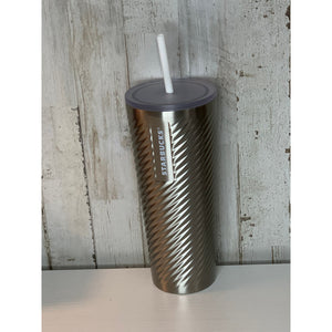 Starbucks 2022 Holiday Silver Swirl Cold Cup Tumbler 24oz Lid Straw