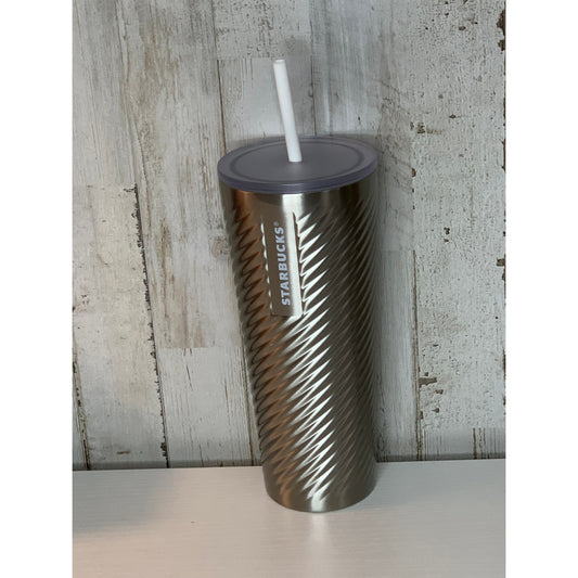 Starbucks 2022 Holiday Silver Swirl Cold Cup Tumbler 24oz Lid Straw