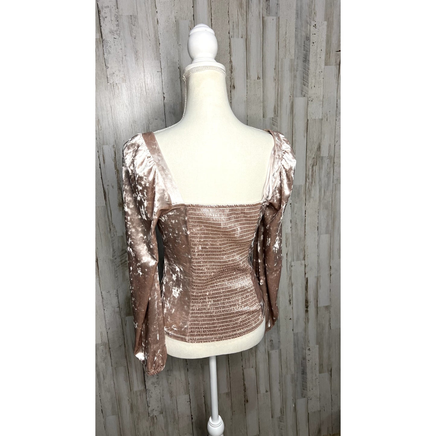 Anthropologie Women's Pink Velvet Square Neck Long Sleeve Blouse Small