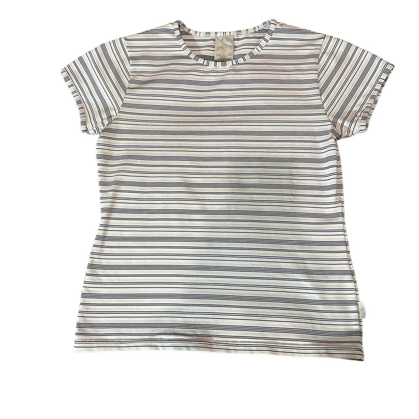 Nike Tennis Top Womens Size Medium White Black Striped Short Sleeve Crew Neck