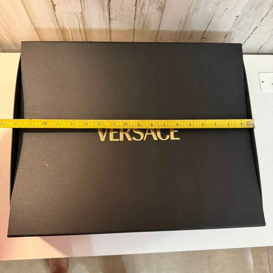 Versace Large Matte Black Gift Storage Box Lift-Off Lid Gold Logo Empty 18x15x5