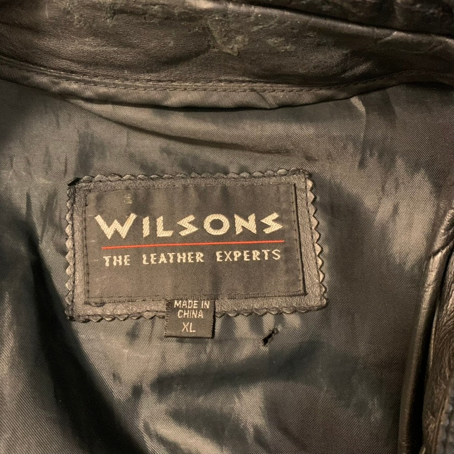 Wilsons The Leather Experts Jacket XL Black Biker Asym Snap