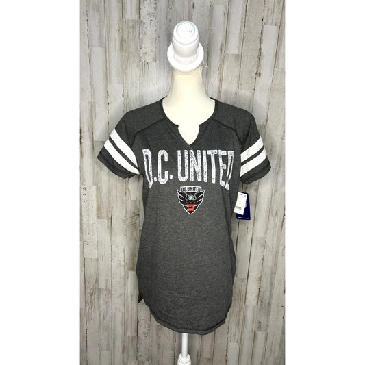 NWT MLS Women's D.C. United V-Neck T-Shirt Gray Size Medium Short Sleeve Casual