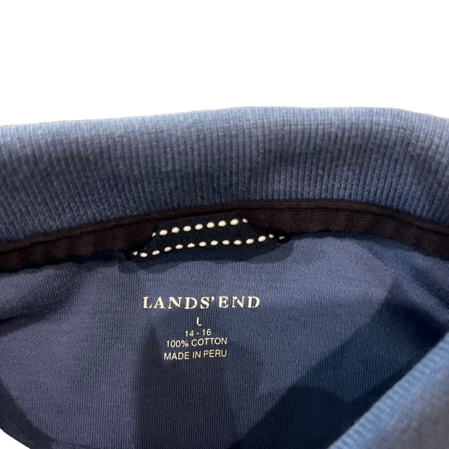 Lands’ End Polo Shirt Kids Large Blue Short Sleeve Solid Classic Casual Golf