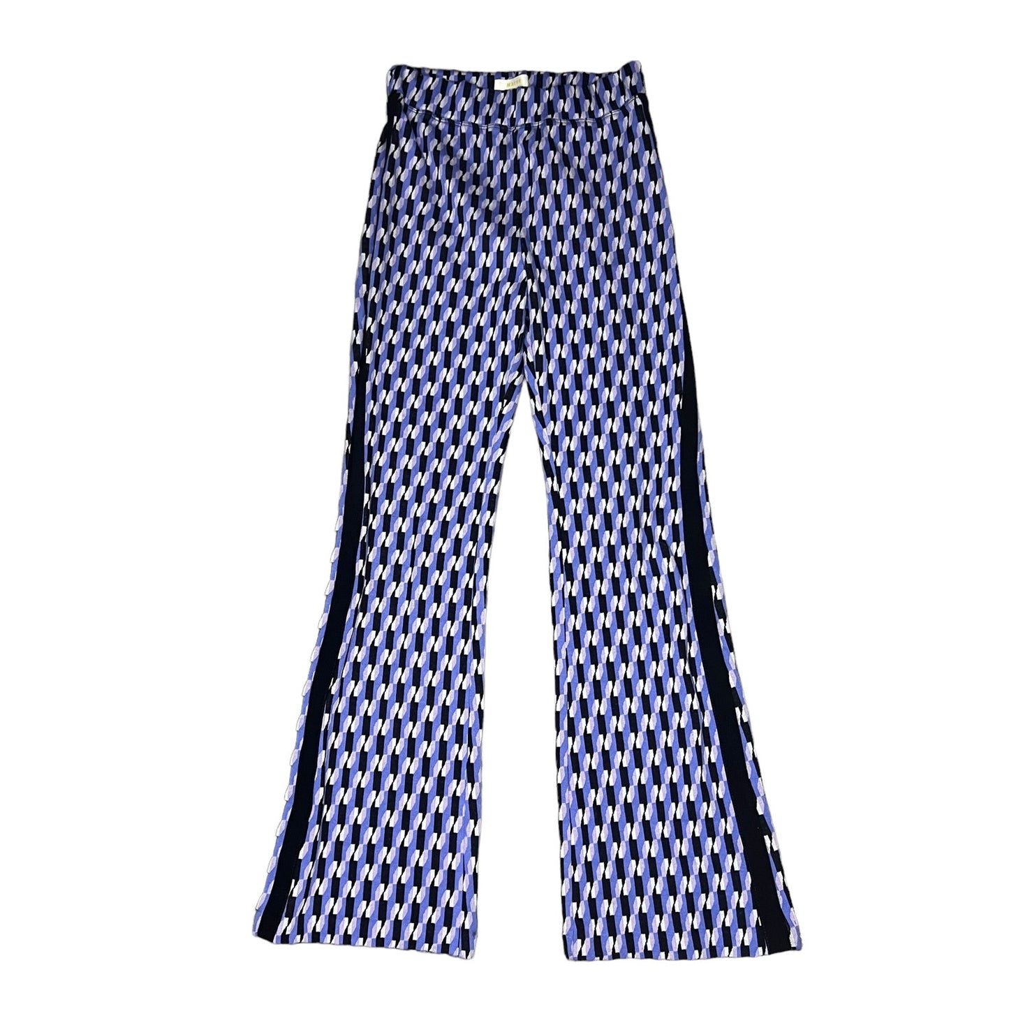 Maeve by Anthropologie Womens Small Blue/Black Geometric Print Ponte Flare Pants