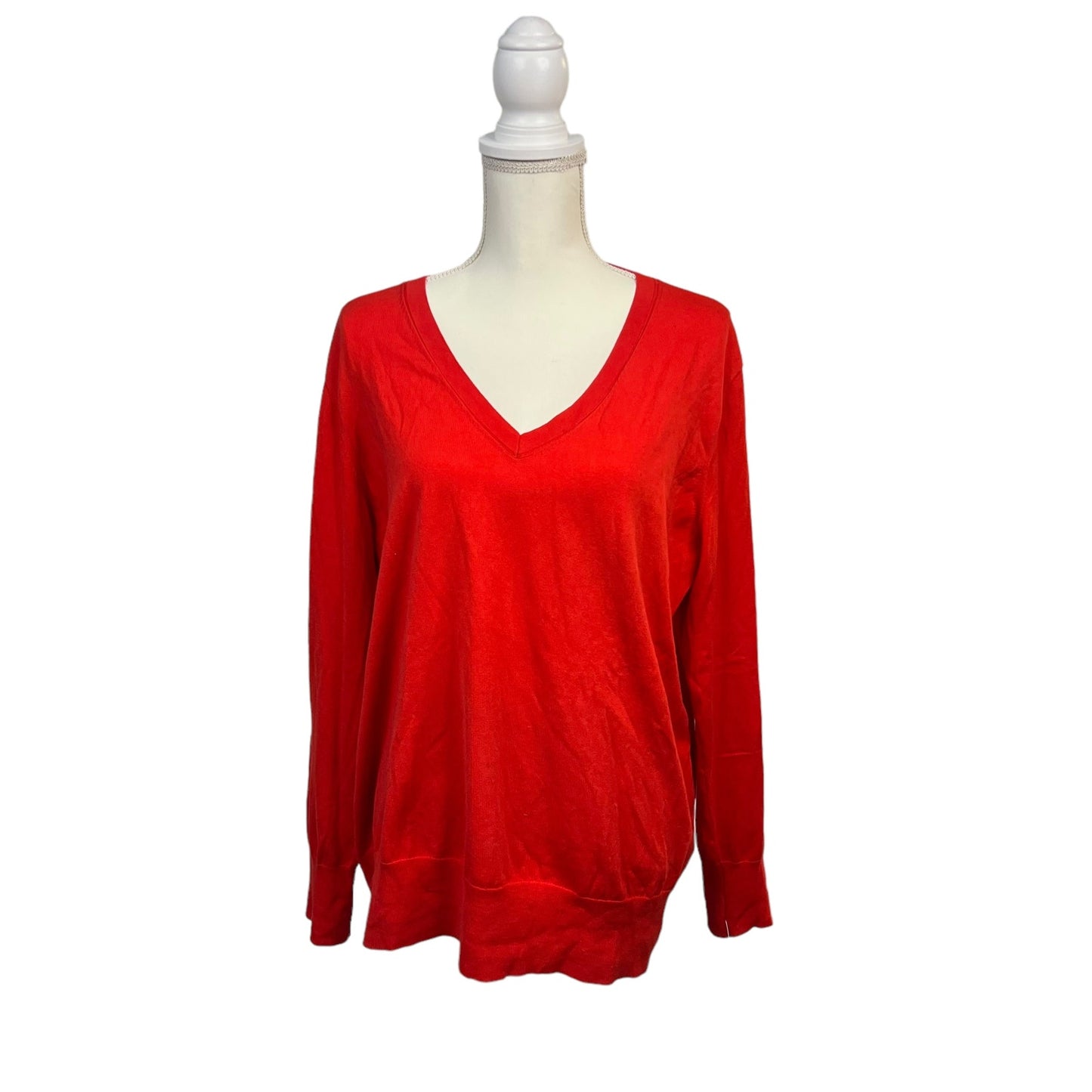 Banana Republic Women's Large Red V-Neck Long Sleeve Pullover Stretch Sweater