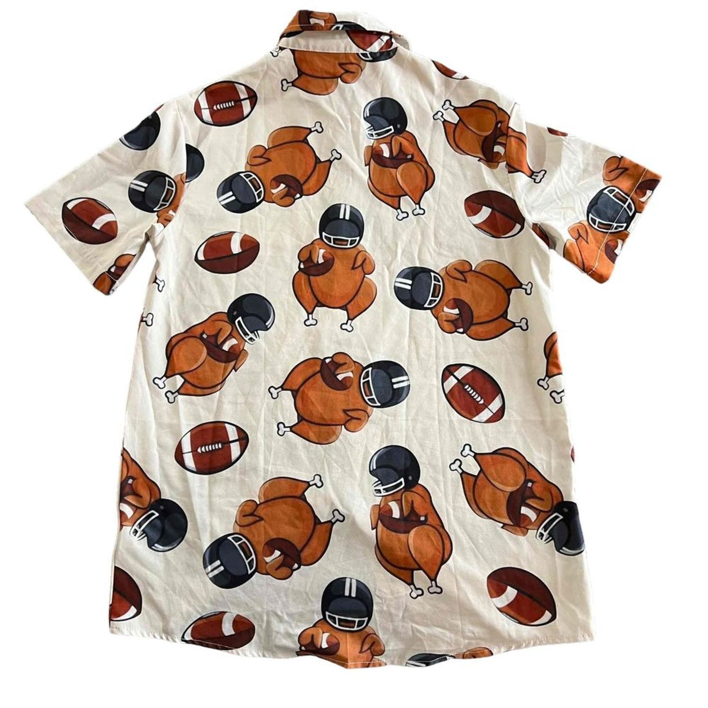 Mokaloha Men's Thanksgiving Fun Turkey Football Print Short Sleeve Button Down