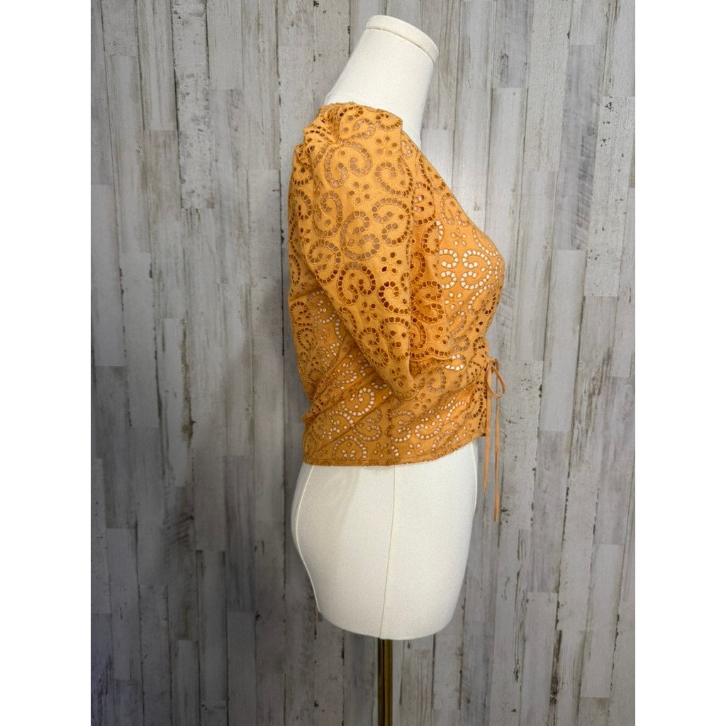 NWT Sandro Women's Orange Livio Tie Front Cropped V-Neck Blouse Size 0