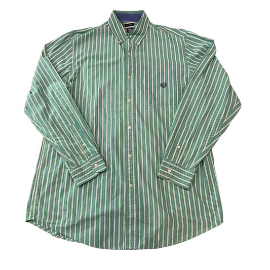 Chaps Easy Care Men's Green & White Striped Button Down Size Large Tall (LT)