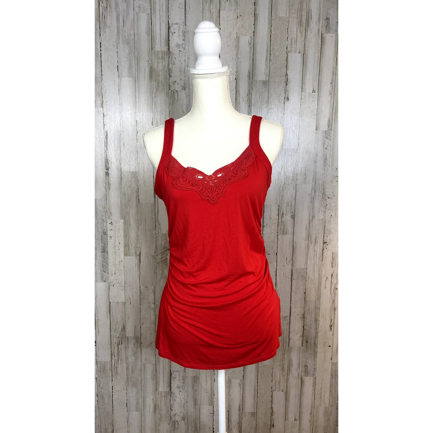 White House Black Market Women's Medium Red Lace-Trim Cami Tank Top