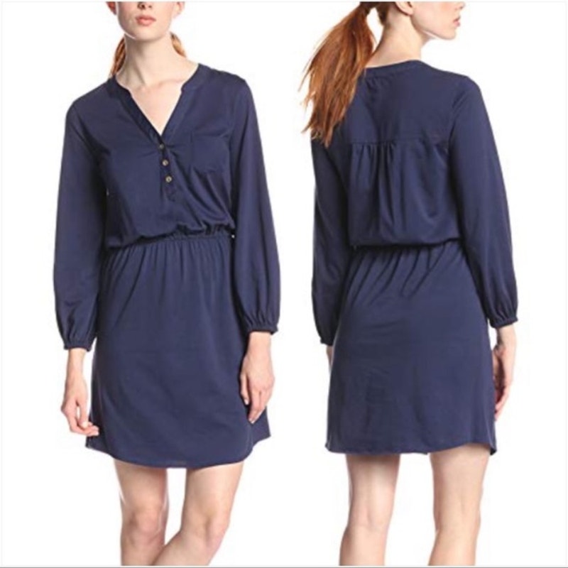 Lilly Pulitzer Medium Navy Blue Knee Length V-Neck Long Sleeve Beckett Dress