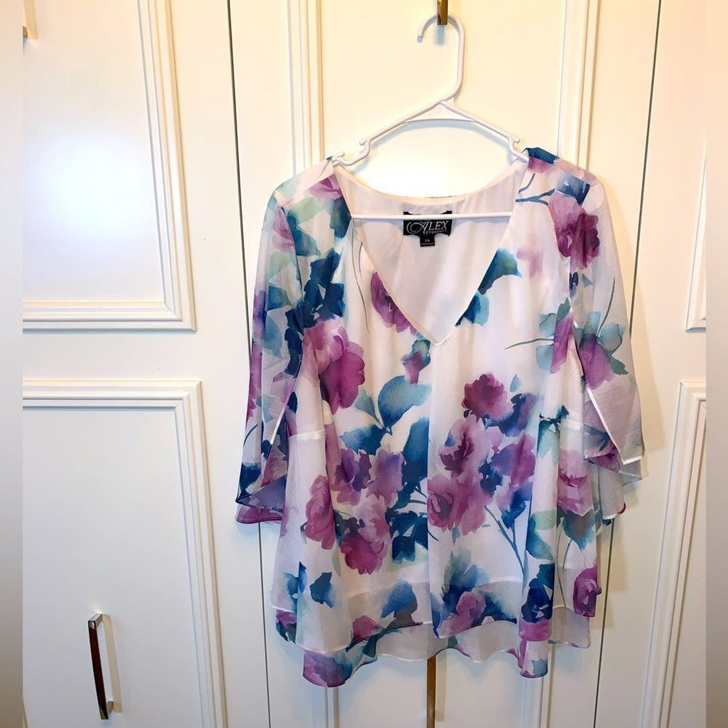 Alex Evenings Floral Print Caplet Sleeve Chiffon Blouse 2X