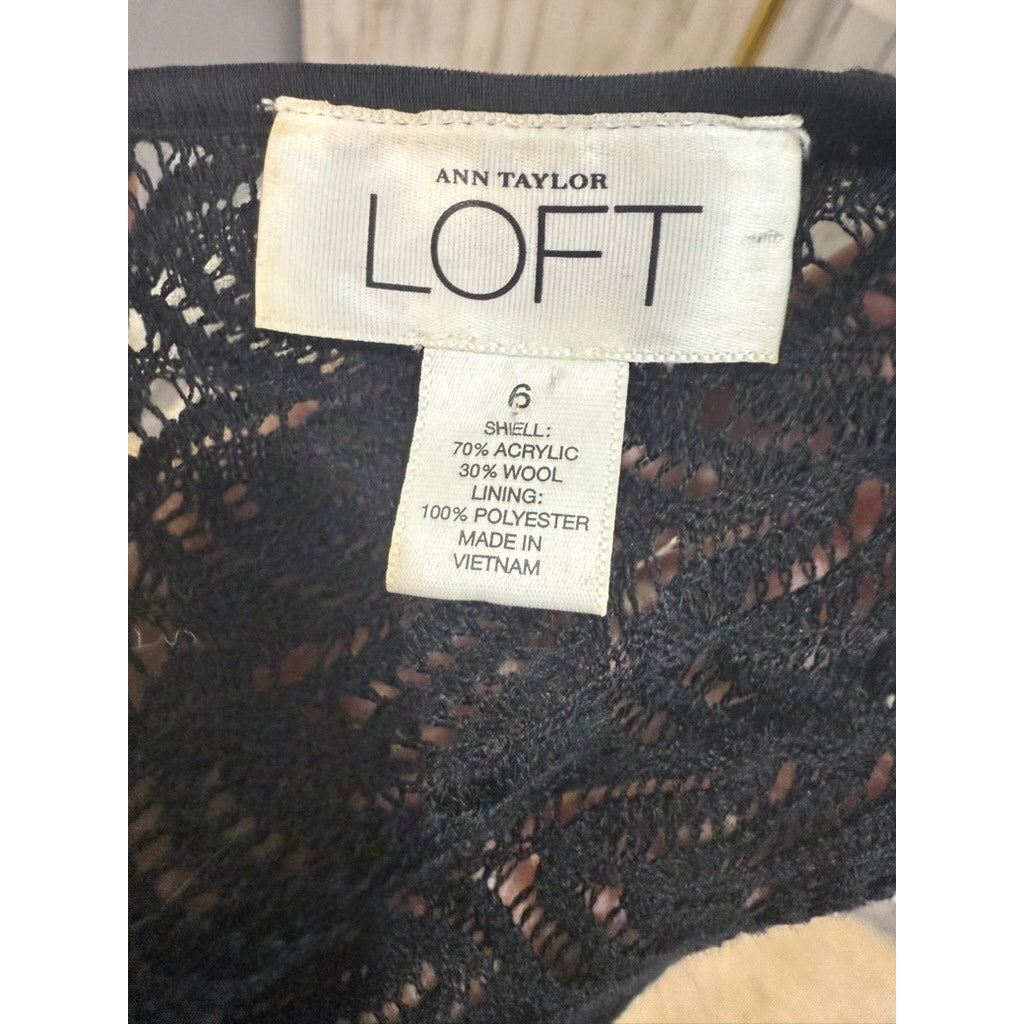 Ann Taylor LOFT Women's Black Lace Midi Dress Size 6 Long Sleeve Formal