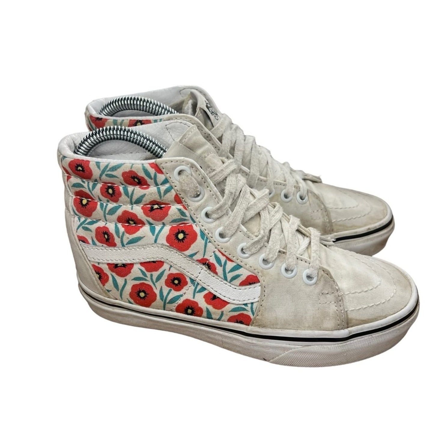Vans Sk8-Hi Womens Sneakers Size 5 White Red Teal Floral High Top Lace Up