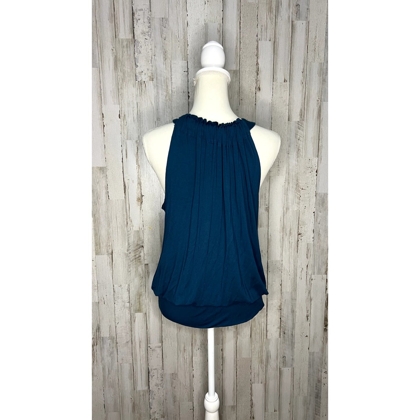 Express Women's Sleeveless Halter Blouse Blue Size S Backless Pleated