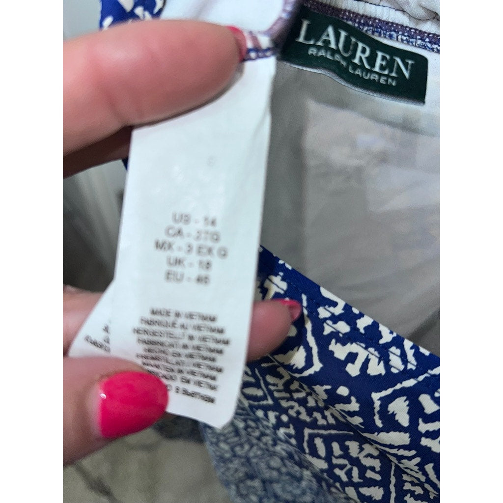 Lauren Ralph Lauren Women's Blue Print One-Piece Swimsuit Size 14