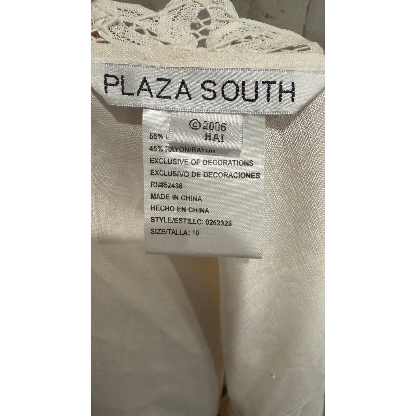 NWT Plaza South 2pc White Linen Battenberg Lace Trim Maxi Dress & Jacket Size 10