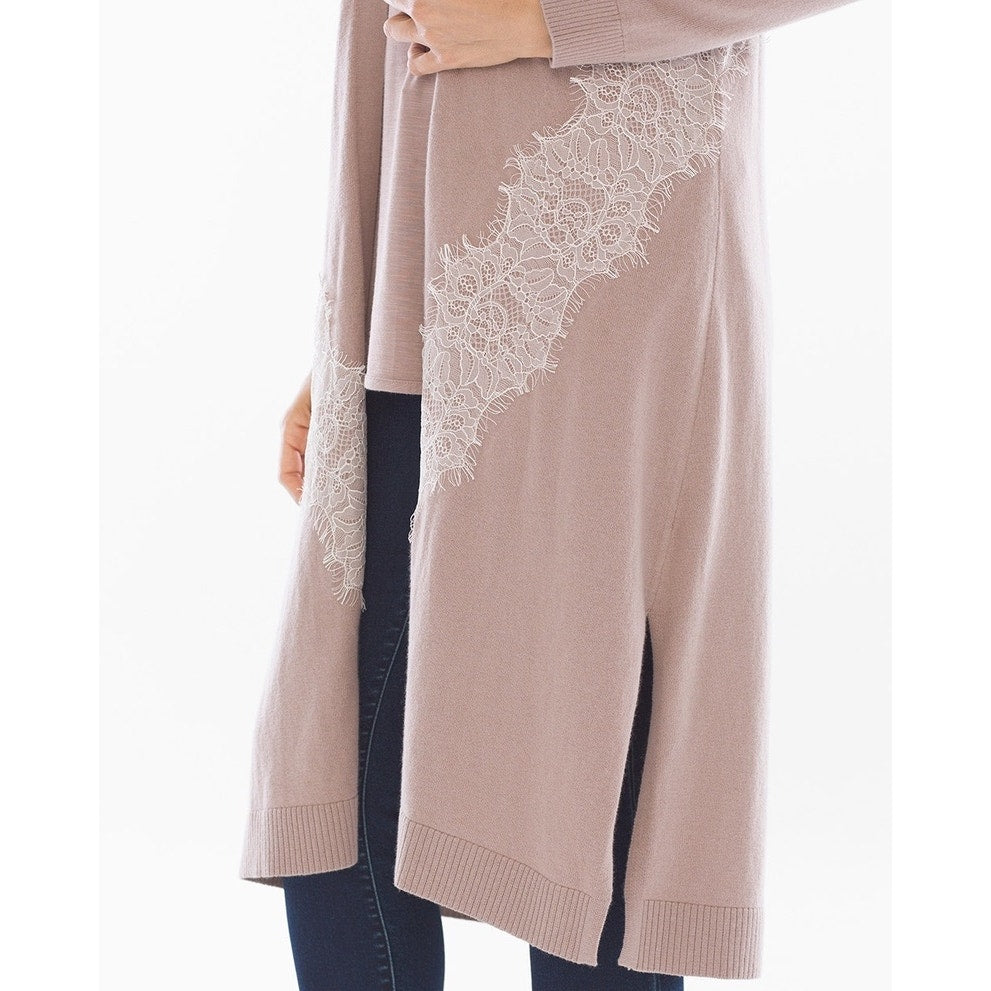 Soma Women's Long Knit Duster Cardigan Lace Trim Pink Size Medium