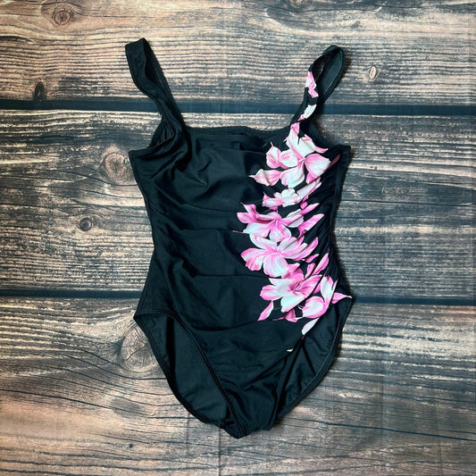 Miraclesuit Women's Size 10 One-Piece Swimsuit Black Pink Floral Design