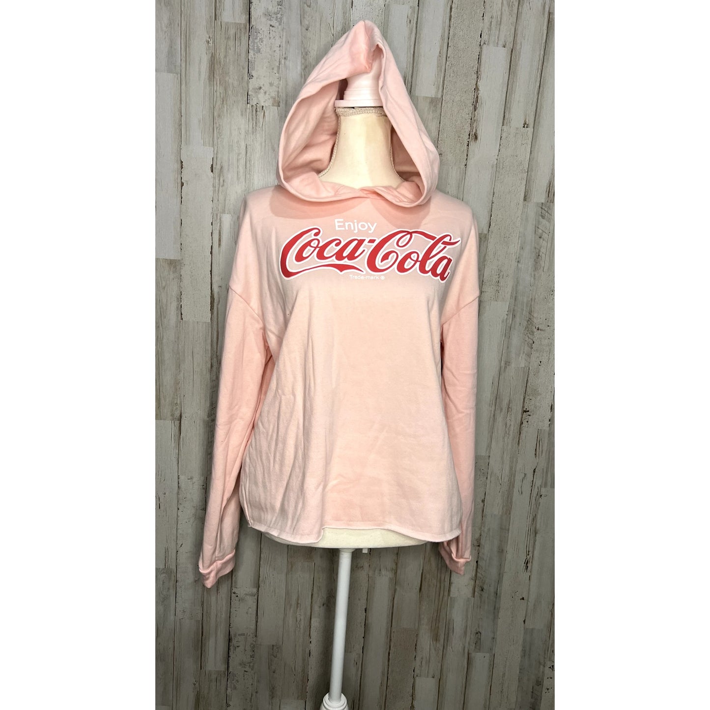 Coca-Cola Women's XL Pink Cropped Hoodie Long Sleeve Pullover Casual