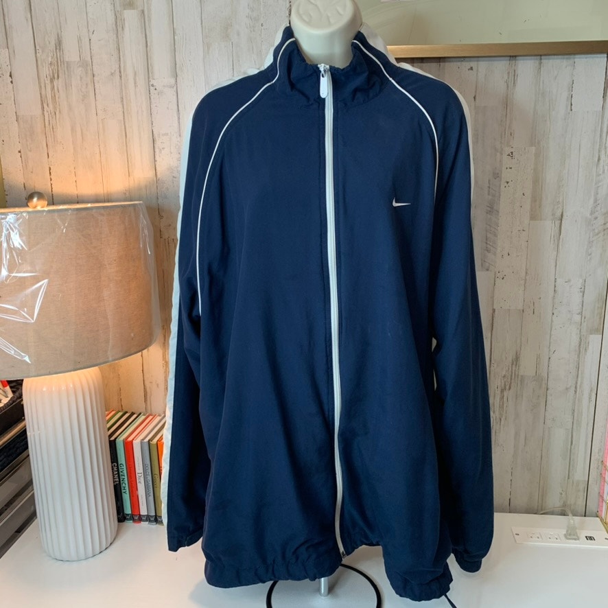 Nike Windbreaker Jacket Mens 2XL Navy Blue White Full Zip