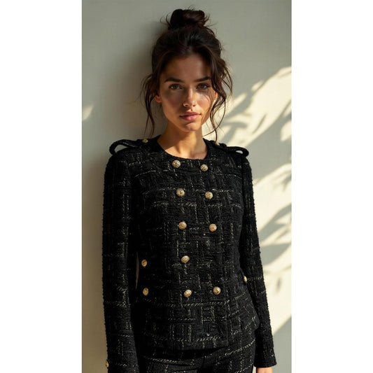 Milly of New York Women's Black Tweed Double-Breasted Jacket Size 2