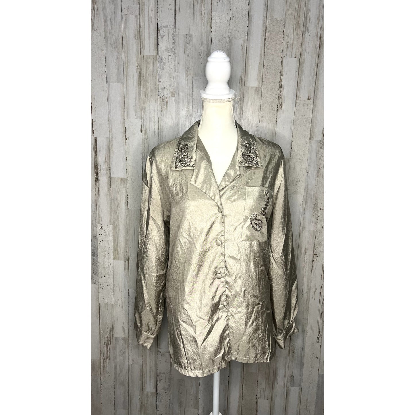 Vintage Judy Bond Women's Gold Long Sleeve Button-Up Shirt Size 12