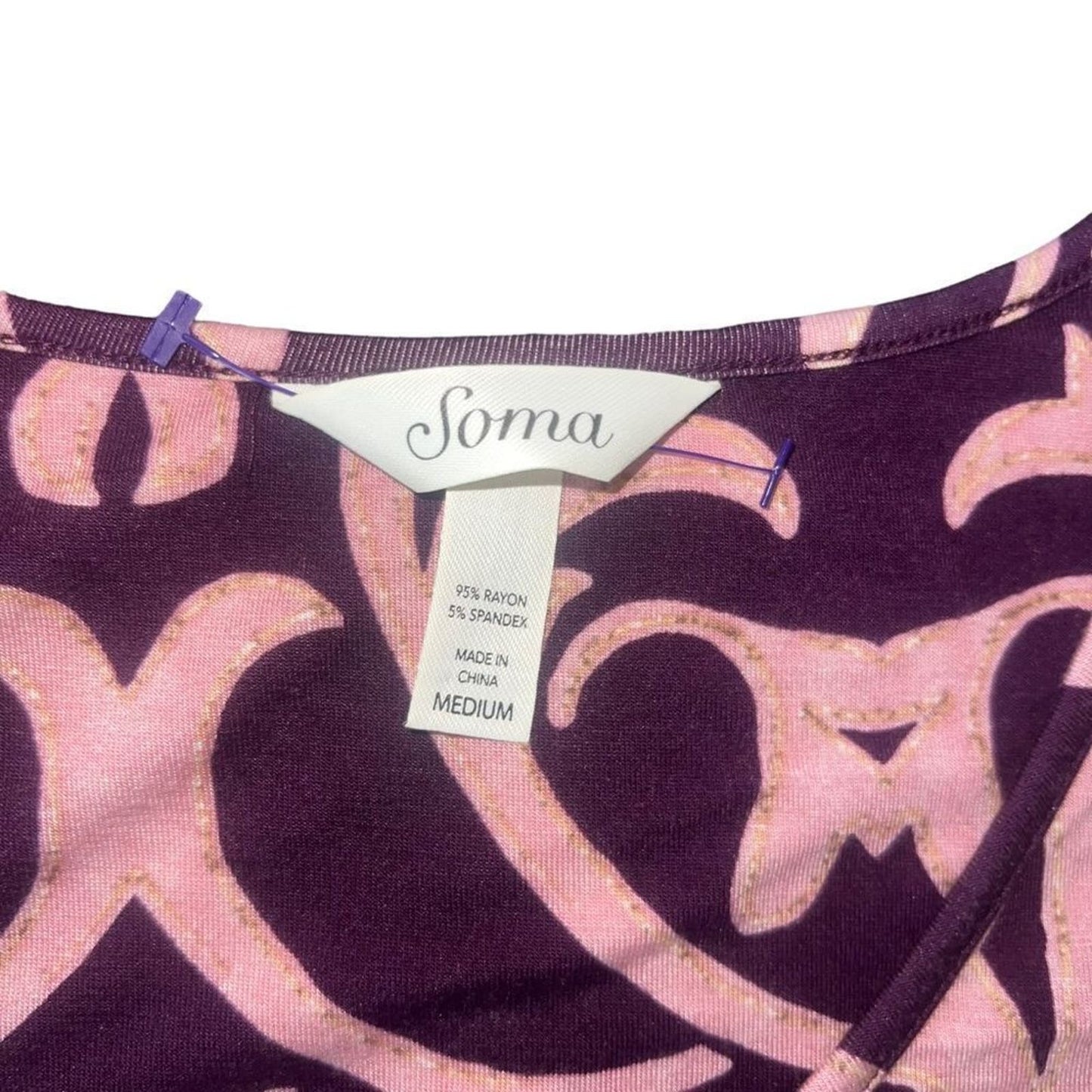 Soma Loungewear Tunic Dress M Wine Pink Handkerchief Hem Long Sleeve Comfy