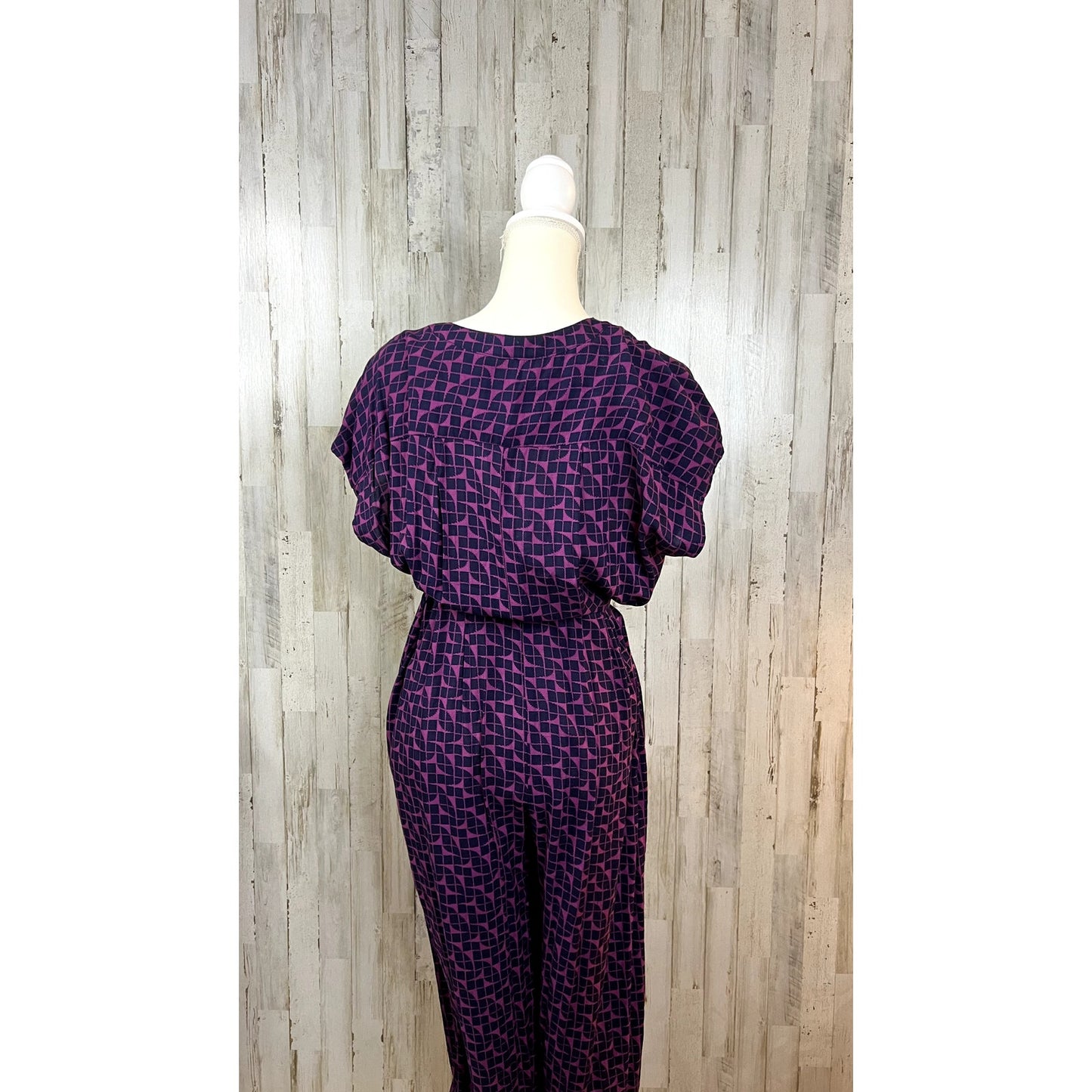 Anthropologie Maeve Geoscope Purple Print Small Short Sleeve Romper Jumpsuit XS