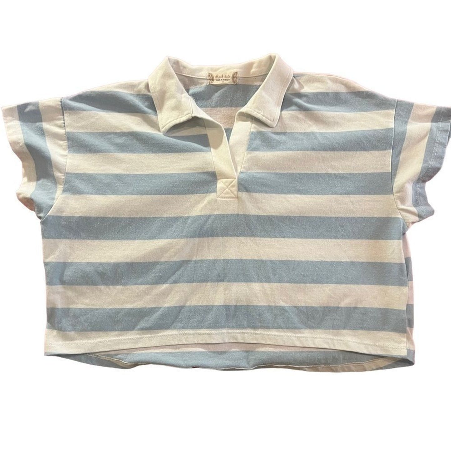 Altar’d State Womens Medium Cropped Rugby Polo Shirt Blue & White Striped