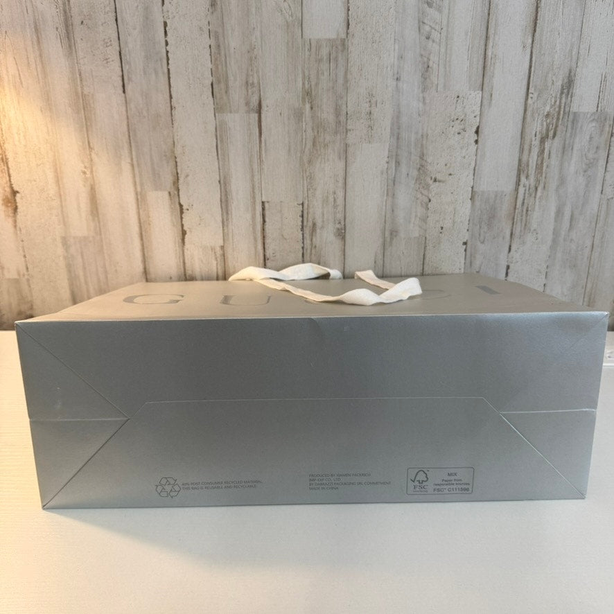Gucci Large Metallic Silver Shopping Gift Bag White Ribbon Handles