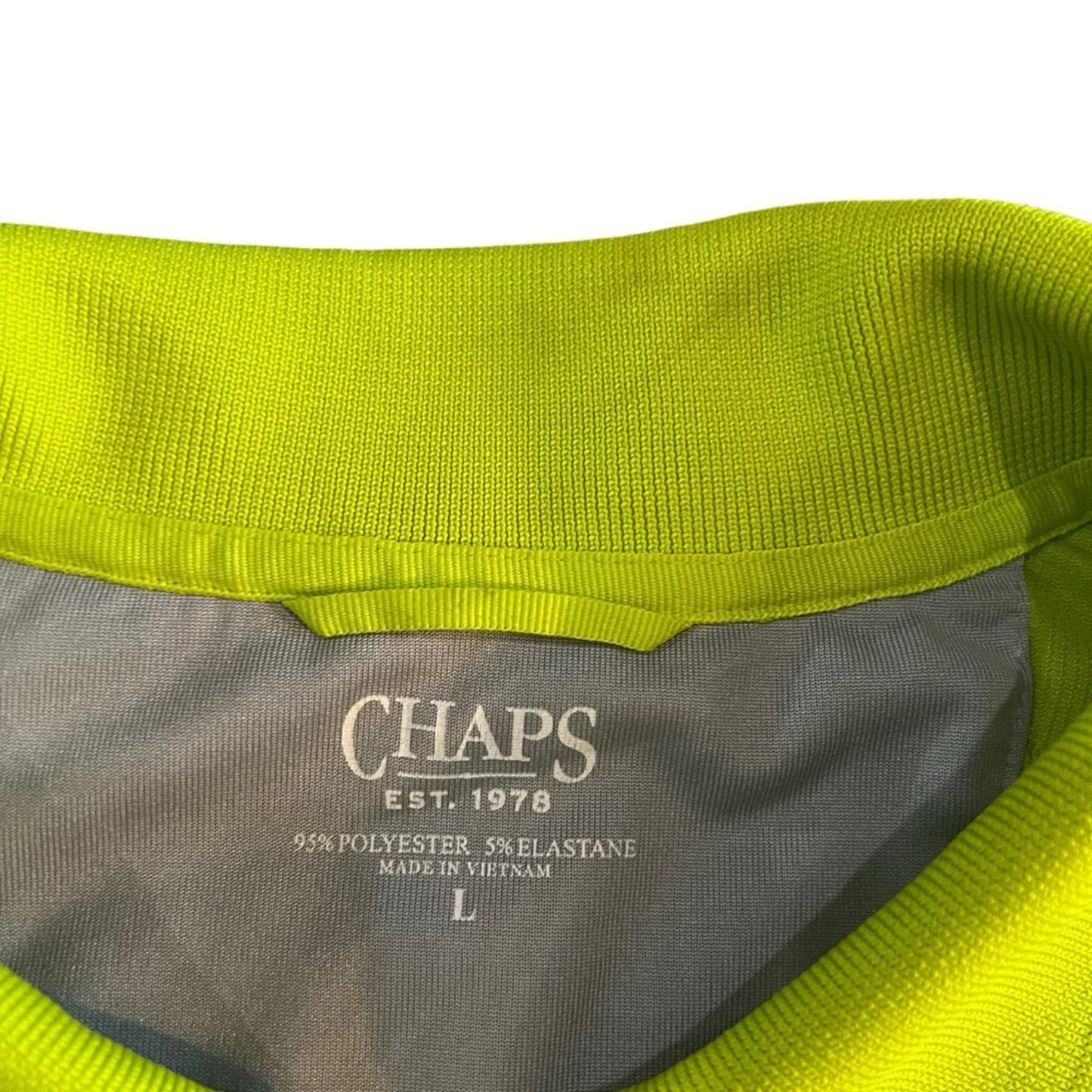 Chaps Polo Shirt Mens Large Neon Lime Green 1/4 Zip Short Sleeve Athletic