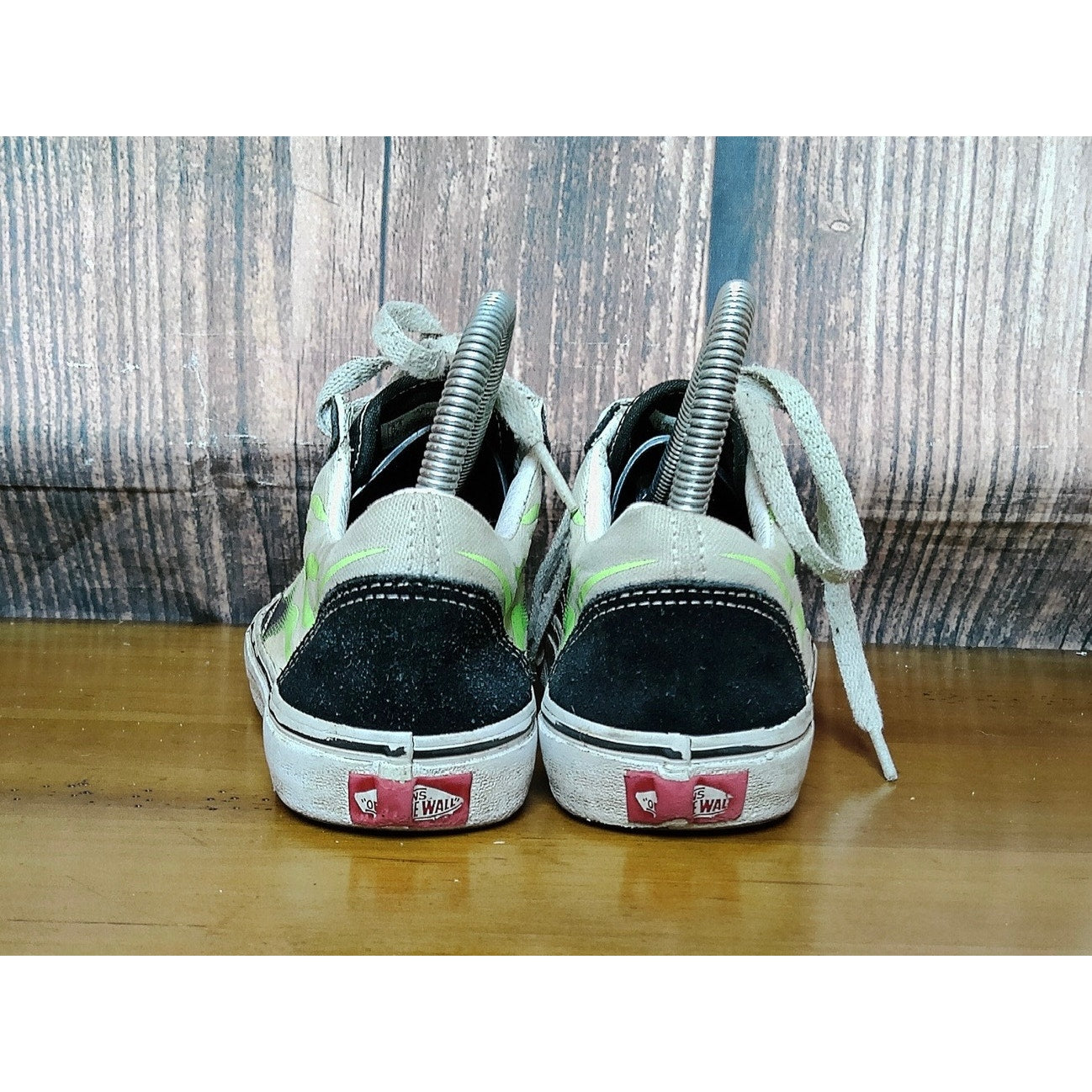 Vans Old Skool Skate Shoes Men's 5.5 / Women's 7 Black Neon Green Flame