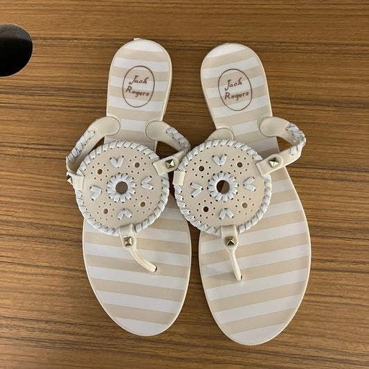 Jack Rogers Women's White Georgica Jelly Thong Sandals Size 10 Casual