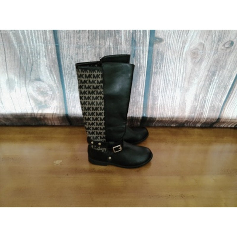 MICHAEL Michael Kors Kids Knee High Riding Boots Black Logo Side Zip Size 3Y