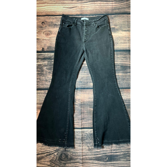 KanCan Women's Black Flare Jeans High Waist Button Fly Size 10